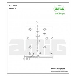 Zawias do drzwi 76x76mm mosiądz lakierowany splatany 2szt. mod. 3012