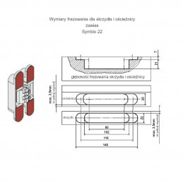 Zawias ukryty wpuszczany SYMBIO 22 max 40kg + osłonki czarne