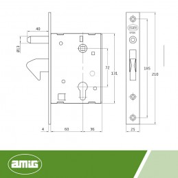 Zamek hakowy zatrzaskowy na wkładkę BQ-72/60 F25 mod. 745 AMIG