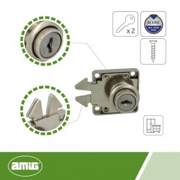 Zamek meblowy do drzwi przesuwnych fi.19mm niklowany mod.2A