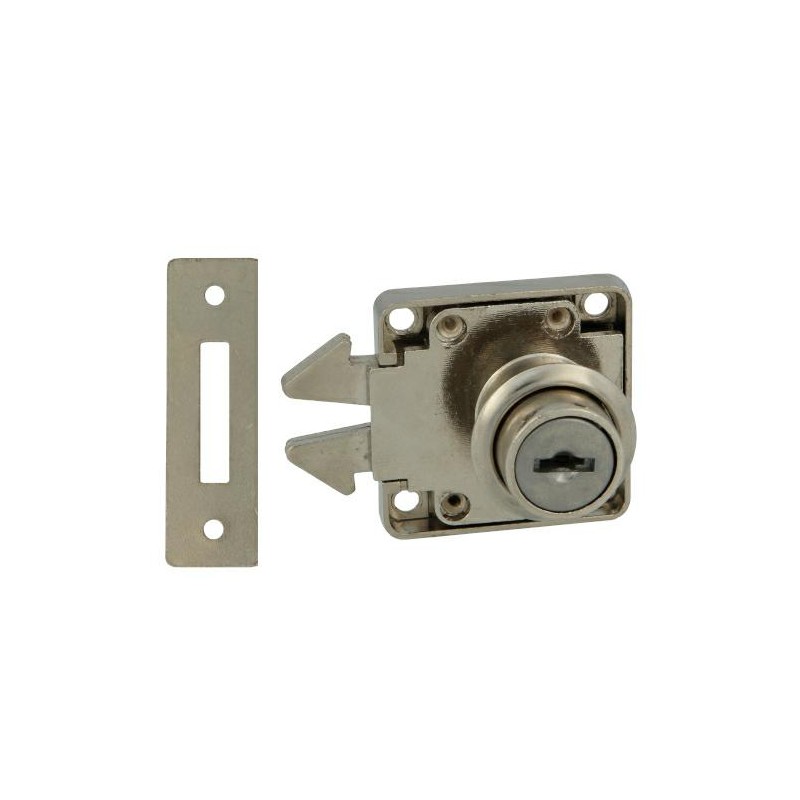 Zamek meblowy do drzwi przesuwnych fi. 19mm niklowany mod.2A DIS