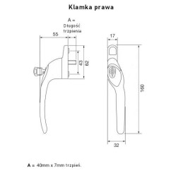 Klamka okienna z kluczykiem Overture Lock 40x7 złota Prawa
