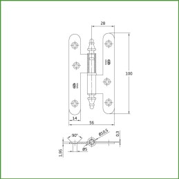 Zawias do drzwi 100x56mm stal złoto antyczne rozłączny LEWY (pl) mod. 408C