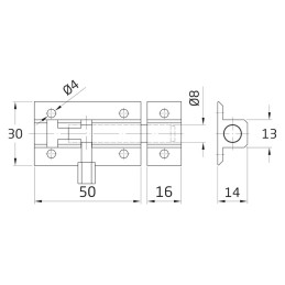Zasuwka aluminiowa złota 50mm mod.500 DIS