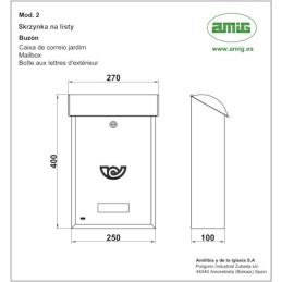 Skrzynka na listy 400x250x100mm inox mod.2