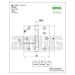Zawias do drzwi 101,6x101,6mm stal chrom mat splatany 2szt. mod.1010