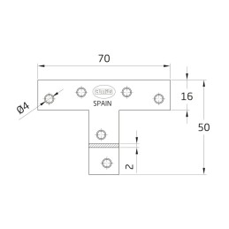 Łącznik płaski typ T stalowy 70x50x16mm żółty ocynk mod.506 do konstrukcji drewnianych