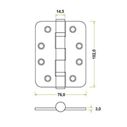 Zawias do drzwi 102x76x3mm Inox połysk 2szt. do stosowania na zewnątrz