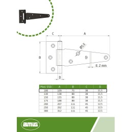 Zawias T-owy 100mm czarny mod. 550