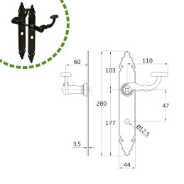 Klamka czarna WC 47mm 280x45mm AMIG mod.100P W47