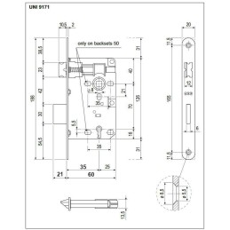 Zamek na klucz 70/35 mosiądzowany czoło 20x188 PATENT Piccola