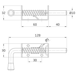 Zasuwa garażowa rygiel blokada ze sprężyną 127mm inox mod. 476