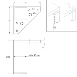 Noga meblowa nogi kwadratowe 40x40x100mm ABS czarna - 4szt mod. 21