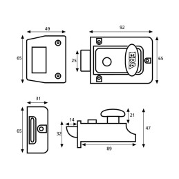 Zamek wierzchni Nightlatch Door Lock      65mm x 92mm x 47mm efekt chromu