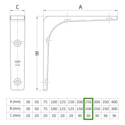 Wspornik półki stalowy biały 250x200mm mod. 2