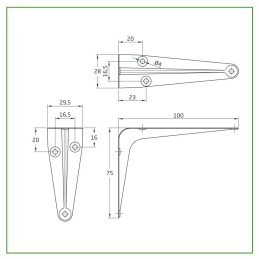 Wspornik półki stalowy biały 100x75mm mod. 1
