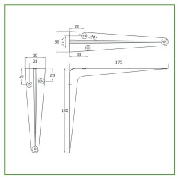 Wspornik półki stalowy srebrny 175x150mm mod. 1