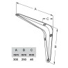Wspornik półki stalowy srebrny 300x250mm mod. 1