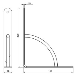 Wspornik półki wzmocniony stal czarny 200x150mm mod. 12