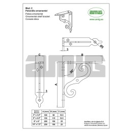 Wspornik półki ornamentalny mosiądz lak. 115x150mm mod.2