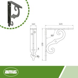 Wspornik półki ornamentalny stal czarny 115x150mm mod.2