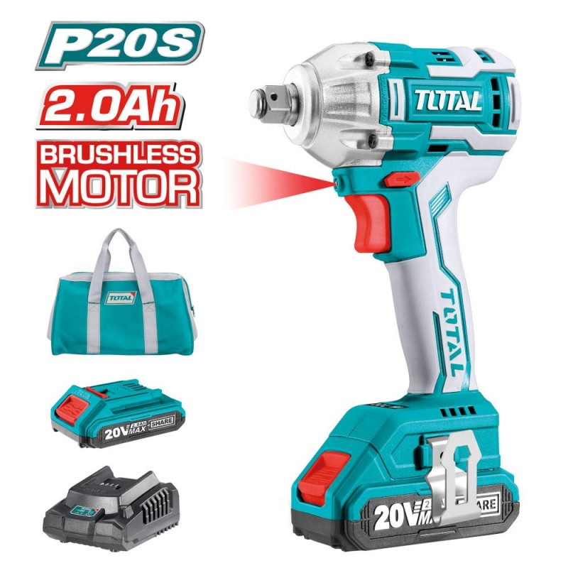 Klucz udarowy akumulatorowy bezszczotkowy 300 NM 20V 2Ah mod. TIWLI2001 TOTAL
