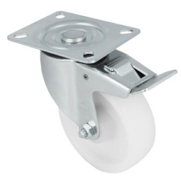 Kółko skrętne 125mm z hamulcem na płytce nylon białe mod. 2550