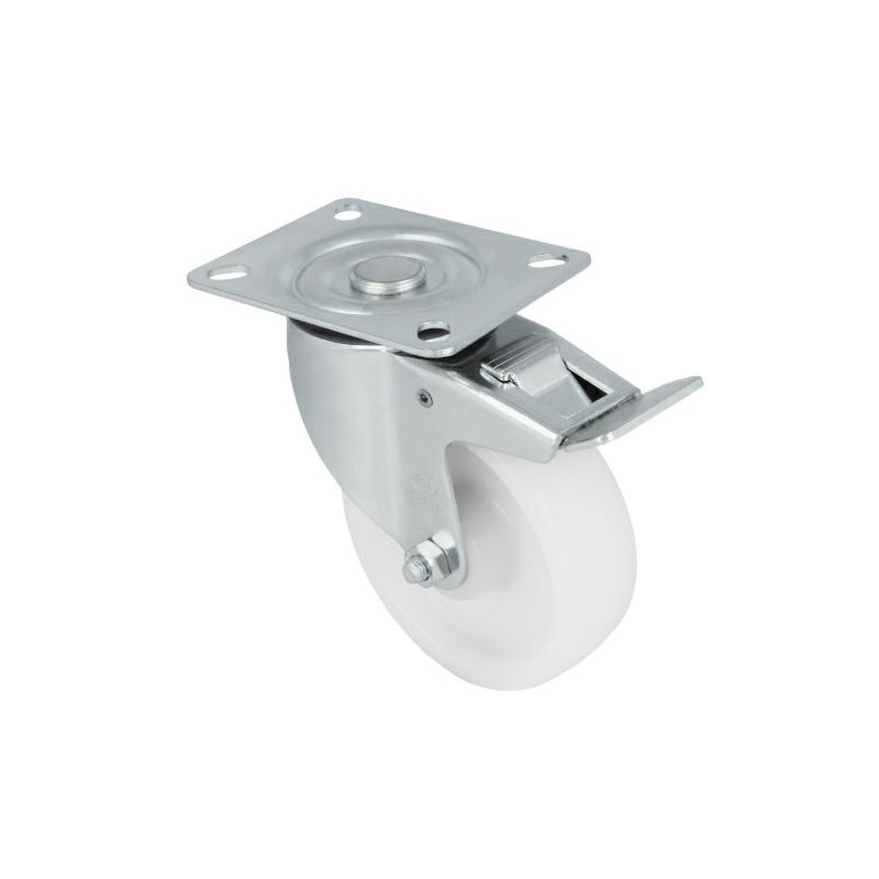 Kółko skrętne 125mm z hamulcem na płytce nylon białe mod. 2550