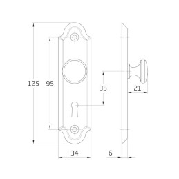 Gałka z szyldem mosiężna na klucz 125x34mm mod. 25