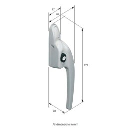 Klamka okienna z kluczykiem prawa t.7x40mm biała półmat mod. Select Compact