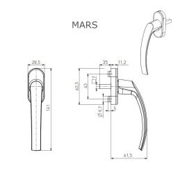 Klamka okienna MARS aluminium trzp. 7x35mm brąz