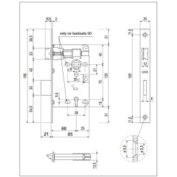 Zamek na klucz 70/60 brązowy czoło 20x188 prost. PATENT Piccola