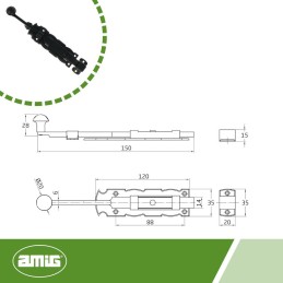 Zasuwa rygiel ze stali i zamaku 150mm czarna mod. 411