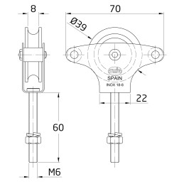Bloczek do linek śruba M6-60mm metalowe kółko 39mm inox mod.22