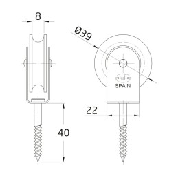 Bloczek do linek wkręt 40mm metalowe kółko 39mm mod.303