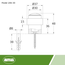 Odbój drzwiowy aluminiowy złoty 30x48mm przykręcany podłogowy mod. 206