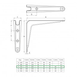 Wspornik półki stalowy czarny 250x200mm mod. 6