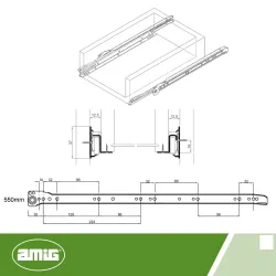 Prowadnice rolkowe 550x37mm czarne mod. 22