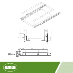 Prowadnice rolkowe 250x37mm srebrne mod. 10
