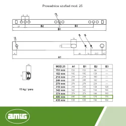 Prowadnice kulkowe 406x17mm mod. 25