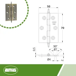 Zawias mosiężny 70x50mm złoto antyczne splatany 2szt. mod. 1003 DIS