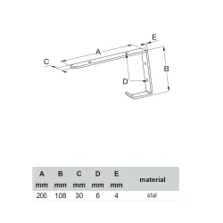 Wspornik półki z wieszakiem stal czarny 100x200mm model GAP