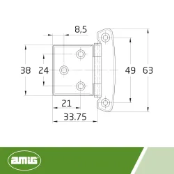 Zawias meblowy 63x40mm INOX asymetryczny mod. 6