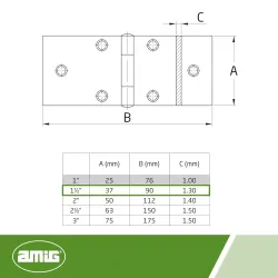Zawias stalowy 37x90mm cynkowany 2szt. mod. 814 DIS