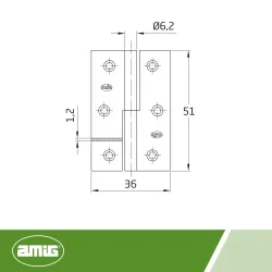 Zawias meblowy 51x36mm mosiądzowany PRAWY (pl) mod. 540 EAN