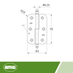 Zawias stalowy ozdobny 70x43mm mosiądzowany Lewy (pl) mod. 542