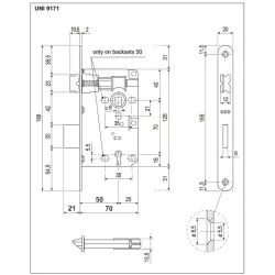 Zamek na klucz 70/50 niklowany czoło 20x188 PATENT Piccola