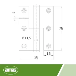 Zawias do drzwi 76x58mm stal nierdzewna INOX PRAWY (pl) mod. 440 MB