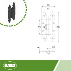 Zawias 9110-200x90 rozbieralny czarny