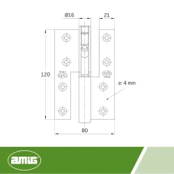 Zawias do drzwi 120x80mm chrom mat LEWY (pl) mod. 418